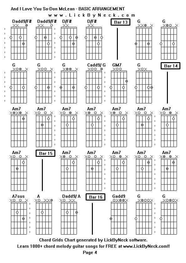 Chord Grids Chart of chord melody fingerstyle guitar song-And I Love You So-Don McLean - BASIC ARRANGEMENT,generated by LickByNeck software.